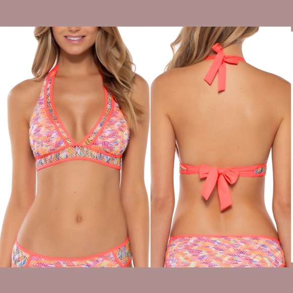NWT Becca [ Large ] Reveal Halter Bikini Top in‎ Coral - Picture 1 of 10